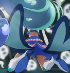  back blue_hair cure_mermaid from_behind ghost go!_princess_precure haruyama_kazunori kaidou_minami kneeling long_hair magical_girl midriff ponytail precure solo 