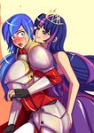  2girls armor bakki blue_eyes blue_hair blush breasts dress fingerless_gloves genderswap gloves groping hand_on_ass incest large_breasts long_hair looking_back multicolored_hair multiple_girls my_little_pony my_little_pony_friendship_is_magic open_mouth purple_eyes purple_hair shining_armor surprise surprised sweat tiara twilight_sparkle very_long_hair yuri 