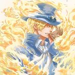  1boy blonde_hair fire gloves goggles hat highres male male_focus one_piece sabo_(one_piece) scar solo top_hat 