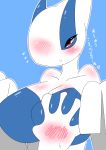  &lt;3 absurd_res anthro anthrofied bedroom_eyes big_breasts blush breast_grab breast_squish breasts digital_media_(artwork) disembodied_hand duo featureless_breasts female half-closed_eyes hand_on_breast hi_res horn huge_breasts japanese_text legendary_pok&eacute;mon lugia nintendo nude pok&eacute;mon pok&eacute;mon_(species) red_eyes seductive simple_background smile solo_focus text tousoni3 translation_request video_games wings 