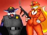  &lt;3 2015 anthro big_breasts big_the_cat breasts canine cat cigar cleavage clothed clothing crossgender dead feline female fox grin gun looking_at_viewer male mammal miles_prower ranged_weapon sega smile smoking sonic_(series) supersonicrulaa weapon 