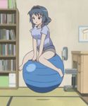  1girl animated animated_gif ball blue_hair bouncing_breasts breasts exercise_ball furutani_himawari lowres solo yuru_yuri 