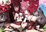  asymmetrical_legwear black_legwear black_panties bow breasts brown_eyes brown_hair cherry_blossoms commentary_request crossover flower fujiwara_no_mokou hair_bow hair_flower hair_ornament hairband headgear high_ponytail kantai_collection large_breasts long_hair long_sleeves machinery miniskirt multiple_girls nero_(nilu) open_clothes oriental_umbrella panties puffy_long_sleeves puffy_sleeves red_eyes red_umbrella shimakaze_(kantai_collection) shirt_lift single_thighhigh skirt spread_legs thighhighs tongue tongue_out touhou umbrella underwear undressing very_long_hair white_hair yamato_(kantai_collection) yuri 