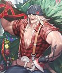  alternate_costume artist_request axe bauble beanie beard belt black_gloves blonde_hair brown_eyes candy candy_cane card_(medium) chaos_online christmas christmas_ornaments christmas_tree cowboy_shot facial_hair fingerless_gloves food gloves hat kunkka_(chaos_online) long_hair looking_at_viewer lumberjack male_focus muscle official_art open_mouth single_glove solo suspenders tattoo weapon 