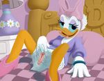  0g0p0g0 2015 anus bottomless clitoris clothed clothing daisy_duck disney female half-dressed looking_at_viewer lying on_back presenting pussy solo spread_legs spreading white_feathers 