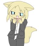  blonde_hair blue_eyes canine clothing female fur hair kemono mammal open_mouth unknown_artist wolf yellow_fur 