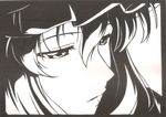  bangs close-up cutout eyelashes eyes face fey_(feyxfey) frame hat kirigami long_hair looking_to_the_side mob_cap monochrome parted_lips pointy_nose solo touhou yakumo_yukari 