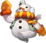  artist_request black_eyes bucket bucket_on_head carrot chaos_online earmuffs full_body mittens no_humans object_on_head official_art running scarf smile snowman solo stonecold_(chaos_online) transparent_background winter 