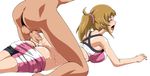  1girl anal ass bike_shorts bike_shorts_pull boy_on_top closed_eyes crying cum cum_in_ass gundam gundam_build_fighters gundam_build_fighters_try hetero hoshino_fumina lying moaning on_stomach open_mouth penis ponytail prone_bone sex simple_background sweat tore-saki veins veiny_penis 