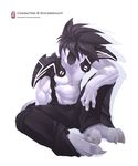  abs biceps black_fur black_hair blue_eyes claws clothing discordnight fangs fur hair male mammal muscles necklace pants pecs science_fiction sergal toned wmustang 