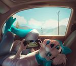  blue_eyes blue_fur clothing fur koul male piercing psp smile teran tongue tongue_out vehicle 