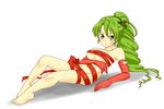  artist_request breasts dryad_(terraria) elbow_gloves full_body gloves green_eyes green_hair hair_ornament holly holly_hair_ornament large_breasts long_hair looking_at_viewer lying naked_ribbon plant_girl ponytail red_gloves red_ribbon ribbon solo terraria 