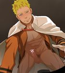  1boy blonde_hair blue_eyes itto_(mentaiko) male male_focus naruto partially_clothed penis smile 