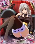  artist_request bracelet braid breasts card_(medium) character_name chess_piece grayfia_lucifuge grey_eyes high_school_dxd high_school_dxd_infinity jewelry large_breasts lipstick maid_headdress makeup official_art queen_(chess) red_lipstick silver_hair solo thighhighs trading_card twin_braids 