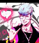  1boy abstract_background bigbang blue_hair glasses heart k-pop looking_at_viewer male male_focus necklace solo t.o.p_(bigbang) tongue 