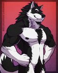  abs aluminemsiren biceps canine male mammal muscles nipples pecs red_eyes wolf 
