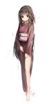  bad_id bad_pixiv_id bare_legs barefoot brown_eyes brown_hair full_body japanese_clothes kimono long_hair looking_at_viewer original simple_background solo sukja very_long_hair white_background 