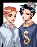  archie archie_andrews bad_deviantart_id bad_id black_eyes black_hair crown dracoplato freckles green_eyes jughead_jones multiple_boys orange_hair shirt short_hair smile sweater white_shirt 