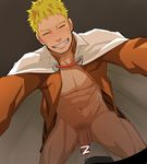  1boy blonde_hair censored cum eyes_closed flaccid itto_(mentaiko) male male_focus naruto partially_clothed penis sweat 