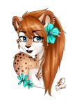  braided_hair bust_portrait cheetah ear_piercing feline female flower hair mammal piercing plant portrait solapi_(artist) 