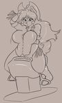  anthro big_breasts breasts canine clothed clothing dog female fur green_eyes hair huge_breasts kibbles long_hair mammal monochrome skidd solo uberquest 
