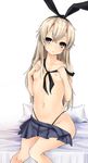  flat_chest hairband harino646 head_tilt highleg highleg_panties kantai_collection long_hair navel nipples open_clothes open_skirt panties shimakaze_(kantai_collection) sitting skirt skirt_removed solo topless underwear 