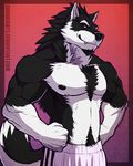  abs aluminemsiren biceps canine male mammal muscles nipples pecs red_eyes wolf 