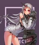  bad_id bad_pixiv_id bare_shoulders breasts dress felix_(felix901123) horn kantai_collection large_breasts long_hair looking_at_viewer purple_background red_eyes ribbed_dress seaport_hime shinkaisei-kan short_dress smile solo sweater sweater_dress white_hair 
