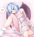  alternate_costume bad_id bad_pixiv_id bare_shoulders bat_wings colored_eyelashes lavender_hair looking_at_viewer no_panties pajamas poini_(king-scarlet-dead) red_eyes remilia_scarlet short_hair sitting solo touhou wings 