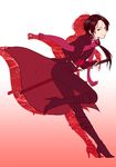  bad_id bad_pixiv_id boots brown_hair full_body girly_boy gradient gradient_background high_heels kashuu_kiyomitsu katana long_hair male_focus mole mole_under_mouth ponytail ready_to_draw red_background red_eyes red_scarf scarf sheath sheathed smile solo sword touken_ranbu weapon white_background yano_(404878) 