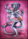  2003 anthro blue_scales breasts butt claws clothed clothing death dragon feet group hair half-dressed holding human hybrid jewelry mammal markie multi_limb multiple_arms open_mouth pose raised_leg red_eyes reptile ring scalie skirt slit_pupils snake tattoo topless tribal vore 