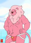  anthro baraking blush bulge clothing feline fur jockstrap lion lion_(steven_universe) male mammal pink_fur solo steven_universe underwear 