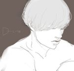  1boy bigbang character_name daesung eyes_closed hair_over_one_eye k-pop male male_focus monochrome solo topless 