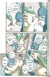  blue_eyes blush brown_eyes comic doujinshi eeveelution female flat_chested glaceon kemono kissing leafeon likcing male mikazuki_karasu nintendo nipples pok&eacute;mon sex translated video_games 