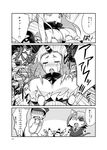  3girls 3koma admiral_(kantai_collection) ahoge assisted_exposure bad_id bad_pixiv_id closed_eyes comic crying eyepatch gloves greyscale hair_between_eyes hat horn kantai_collection long_hair machinicalis mittens monochrome multiple_girls northern_ocean_hime open_mouth peaked_cap seaport_hime shinkaisei-kan short_hair streaming_tears tears tenryuu_(kantai_collection) translation_request 