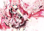  alyssa718 blue_eyes cherry_blossoms detached_sleeves hatsune_miku long_hair pink_hair sakura_miku skirt solo twintails very_long_hair vocaloid 