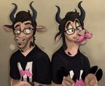  bovine eyewear facial_hair glasses hooved_fingers hooves horn male mammal markimoo markiplier mustache solo 