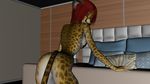  2015 3d anthro bed bedroom bottomless breasts cgi cheetah chelsie_(kawa) clothed clothing feline female half-dressed inviting kawaoneechan mammal solo 
