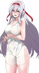  apron blush breast_hold breasts brown_eyes cameltoe hairband jewelry kantai_collection large_breasts long_hair naked_apron open_mouth ring ruuto_(sorufu) shoukaku_(kantai_collection) silver_hair very_long_hair wedding_band 