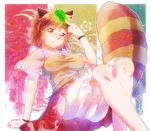  animal_ears bad_id bad_pixiv_id bloomers brown_eyes brown_hair futatsuiwa_mamizou glasses impossible_clothes impossible_shirt leaf leaf_on_head onyuuuu pince-nez raccoon_ears raccoon_tail shirt smile tail touhou underwear 