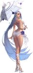  absurdly_long_hair alpha_transparency ass back bare_shoulders bikini blue_hair bracelet braid breasts chaos_online fingernails flower full_body hair_ornament highres holding jewelry large_breasts lips long_fingernails long_hair long_legs looking_at_viewer looking_back love_cacao medusa_(chaos_online) official_art parted_lips pink_eyes rose sarong shoes sideboob solo strap_gap swimsuit transparent_background umbrella very_long_hair 