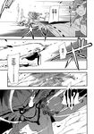  3girls bullet cape chinese comic doujinshi grabbing greyscale hard_translated hard_translated_(non-english) highres ise_(kantai_collection) japanese_clothes kantai_collection kongou_(kantai_collection) machinery monochrome multiple_girls shinkaisei-kan teeth translated tsuru_(clainman) turret wo-class_aircraft_carrier 