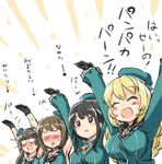  \(^o^)/ ^_^ ^o^ arms_up atago_(kantai_collection) black_gloves black_hair blonde_hair blush blush_stickers brown_hair choukai_(kantai_collection) closed_eyes engiyoshi glasses gloves hat jitome kantai_collection long_hair maya_(kantai_collection) multiple_girls o_o open_mouth pan-pa-ka-paaan! remodel_(kantai_collection) semi-rimless_eyewear short_hair smile sweatdrop takao_(kantai_collection) translated under-rim_eyewear 