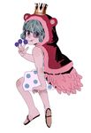  1girl animal_hood aqua_hair crown donquixote_pirates eating hood one_piece sitting solo sugar_(one_piece) 