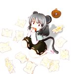  animal_ears bad_id bad_pixiv_id basket bita eating food food_wrapper grey_hair hamburger mouse mouse_ears mouse_tail nazrin red_eyes short_hair socks solo tail touhou 