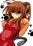  animal_ears bell brown_hair cat_ears cat_tail china_dress chinese_clothes dress little_busters! long_hair natsume_rin ponytail red_eyes shin-mottie solo tail 