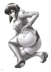  ass black_and_white breasts coat curvy ghost_in_the_shell ghost_in_the_shell_stand_alone_complex greyscale kusanagi_motoko monochrome short_hair stockings thick_thighs thigh-highs thighhighs thighs 