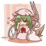  animal_ears chain chibi green_hair gurageida hat kazami_yuuka kazami_yuuka_(pc-98) kemonomimi_mode long_hair minigirl nightcap nightgown one_eye_closed pillow pocket_watch red_eyes sleepy solo tail teardrop touhou touhou_(pc-98) watch 