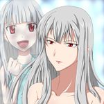  1girl blush long_hair nenene3 open_mouth red_eyes ribonzu selvaria_bles senjou_no_valkyria senjou_no_valkyria_1 silver_hair smile solo tears 