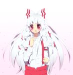  bad_id bad_pixiv_id blush bow fujiwara_no_mokou hair_bow hair_ribbon long_hair red_eyes ribbon silver_hair solo soranagi suspenders touhou 